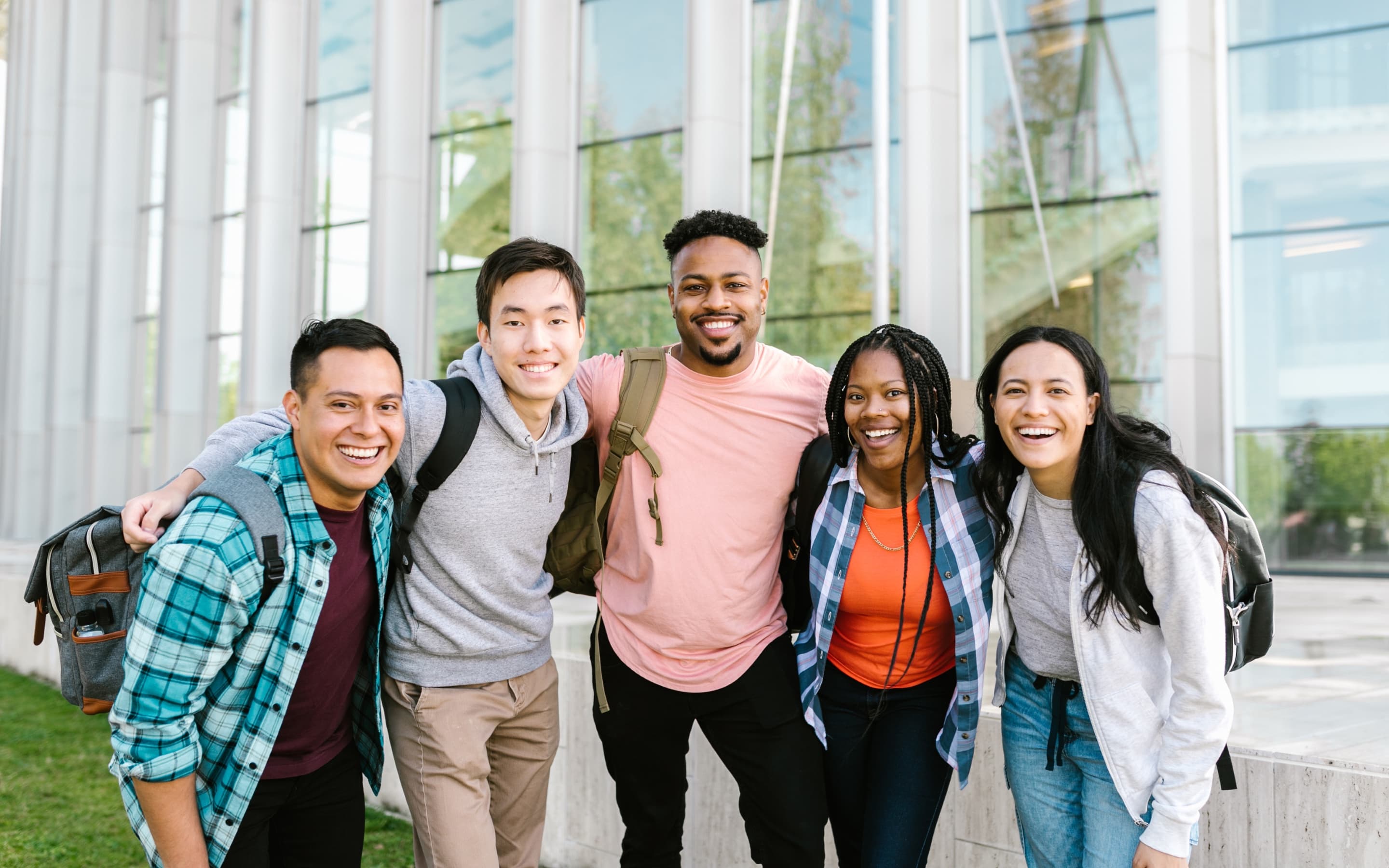 A diverse group of international students on a Canadian campus