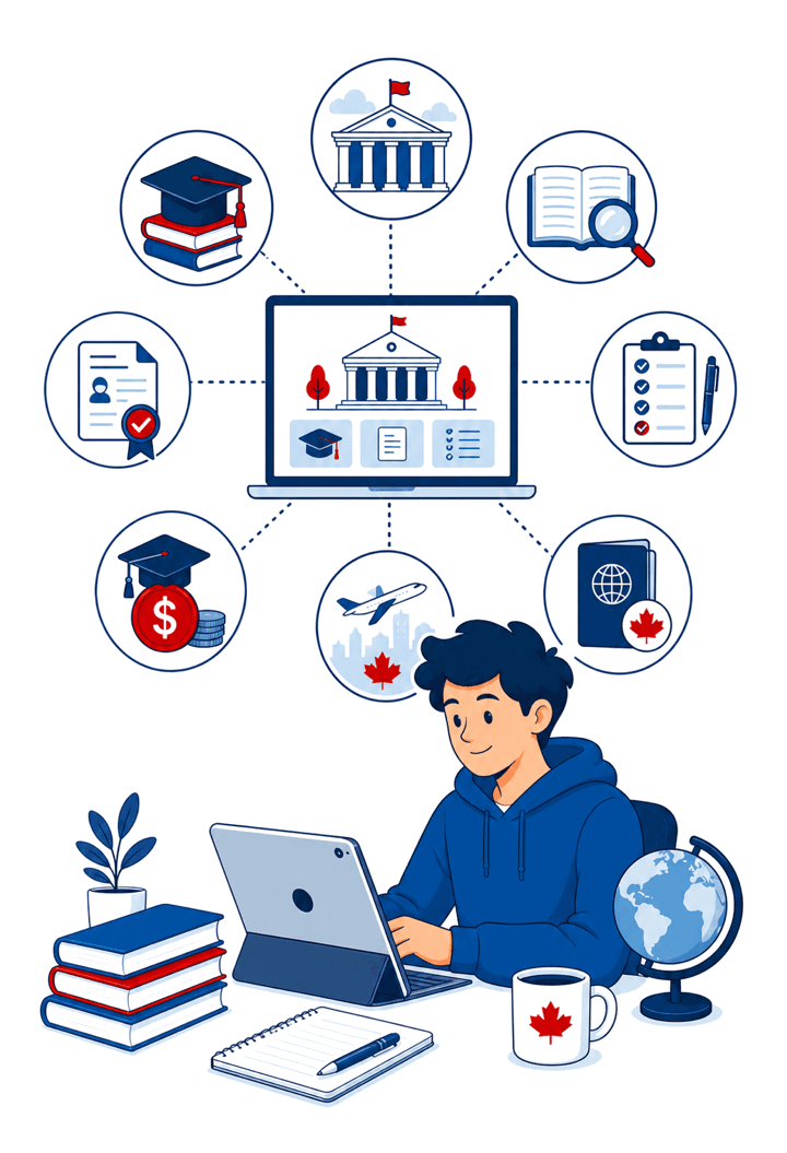 International student exploring Canadian education resources online