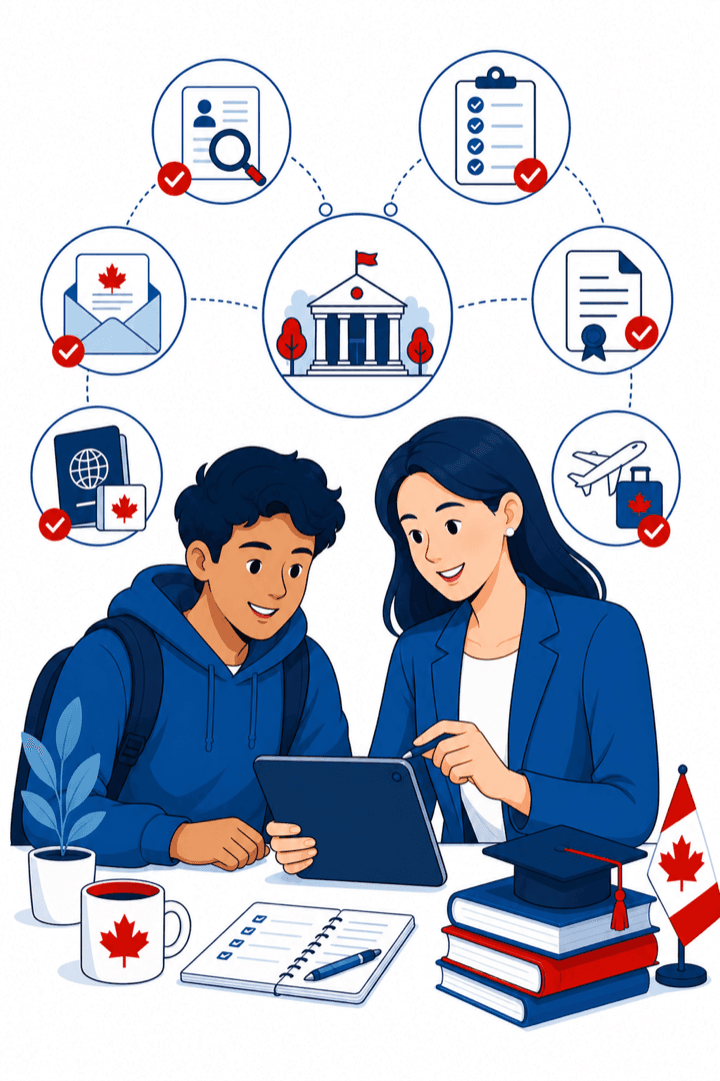 Canadian education counsellor helping an international student